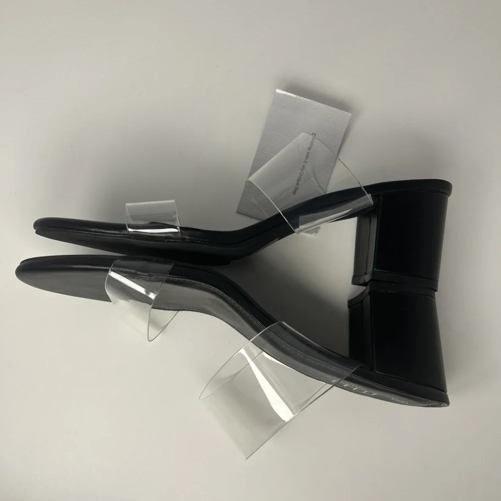 MUSSHOE Clear Two Strap Block Heel Sandals Black Women's Size 10 NWB
